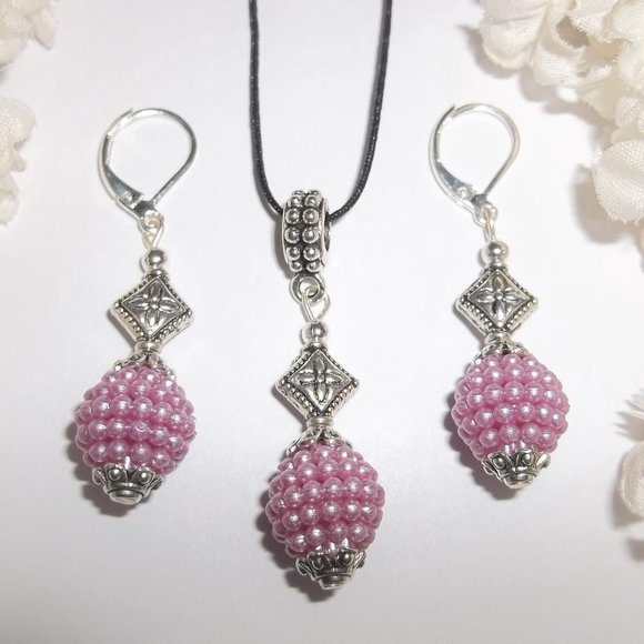 wvluckygirl Jewelry - Purple Pearl Jewelry Set Necklace Earrings Matching Jewelry Gift Idea Girl 6679